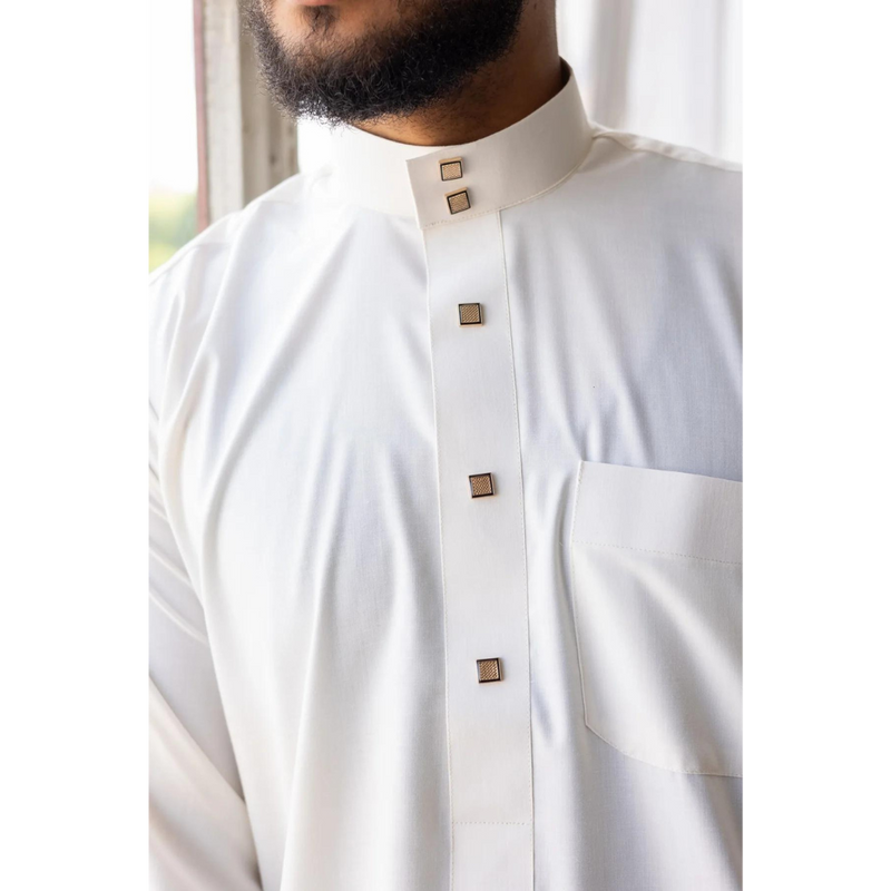 Saudi Collared Thobe Jubbah - Ali Collection (Cream)