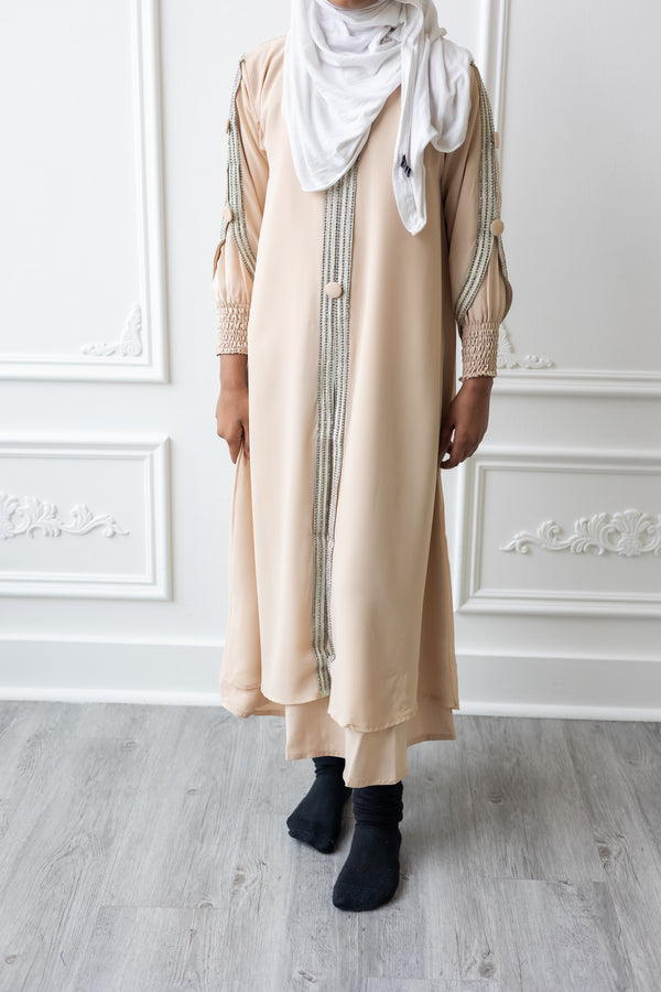 Kids Chiffon Layered Glam Abaya - Beige (K17 - K18)