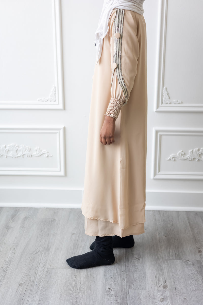 Kids Chiffon Layered Glam Abaya - Beige (K17 - K18)