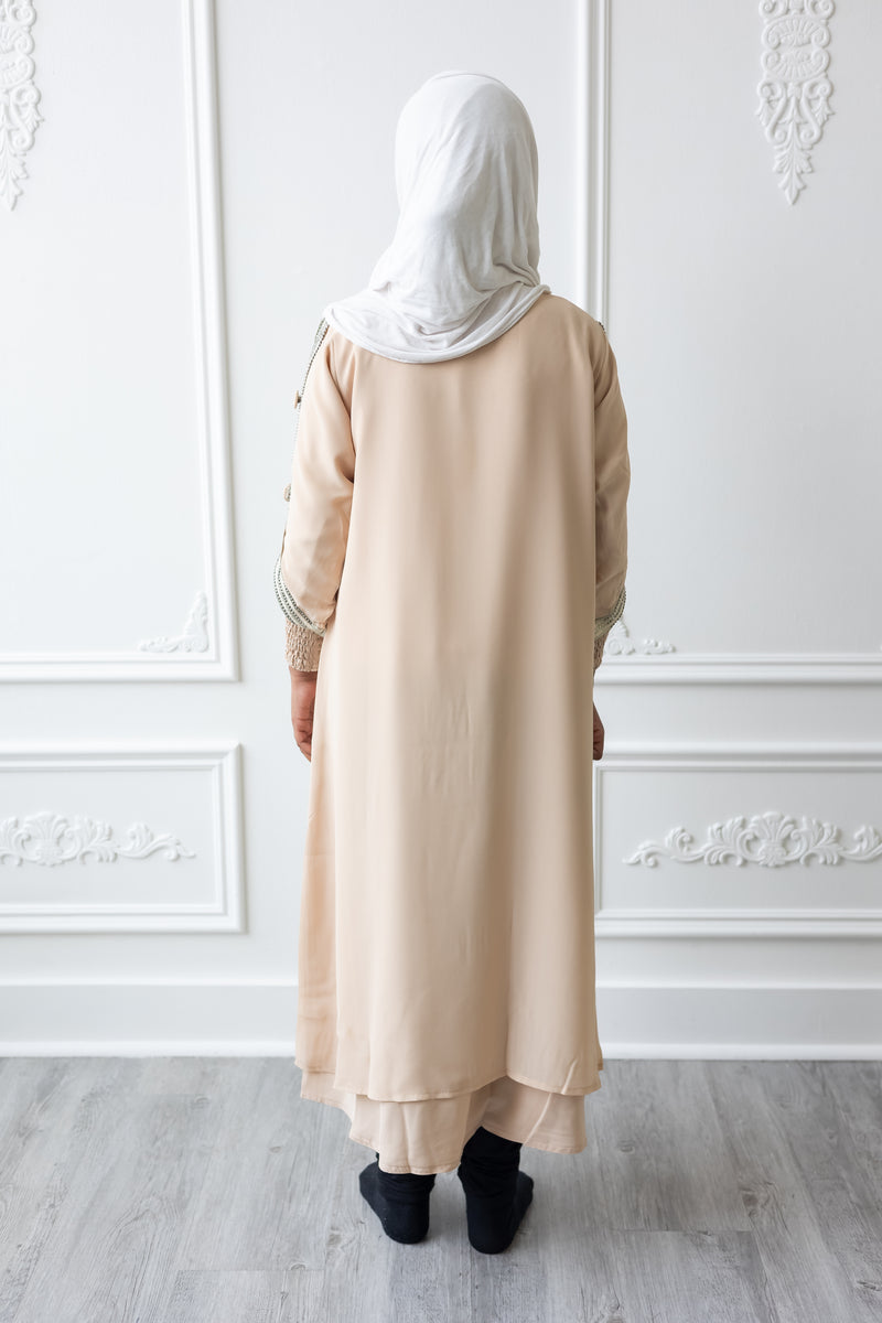 Kids Chiffon Layered Glam Abaya - Beige (K17 - K18)