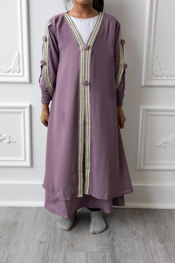 Kids Chiffon Layered Glam Abaya - Lavender (K1 - K2)