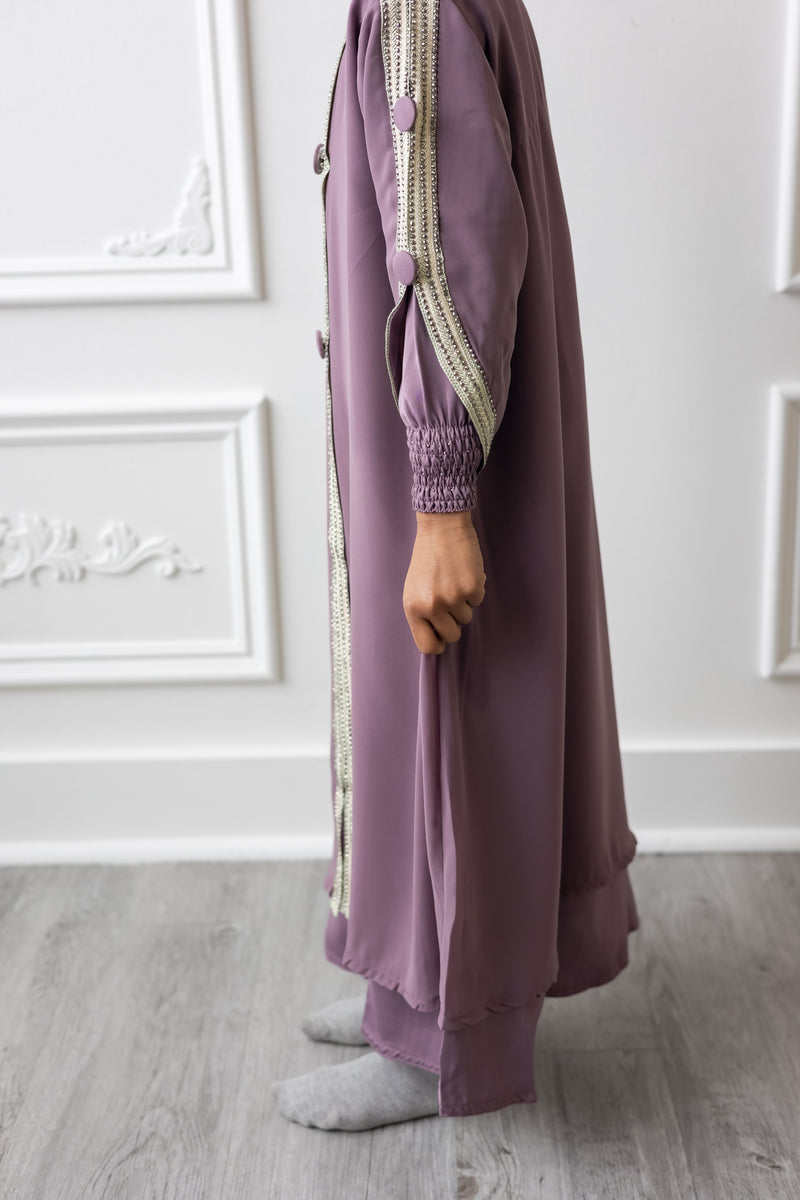 Kids Chiffon Layered Glam Abaya - Lavender (K1 - K2)