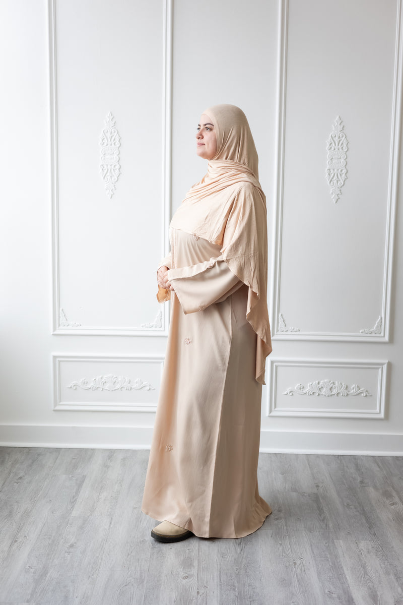 Glam Abaya Floral Embellished sleeve - French Vanilla (C33)