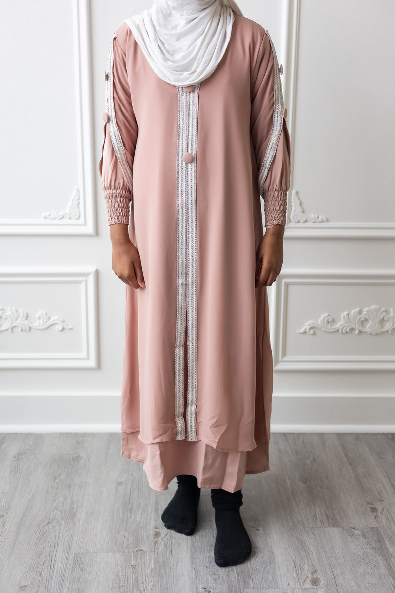 Kids Chiffon Layered Glam Abaya - Light Pink (K9)