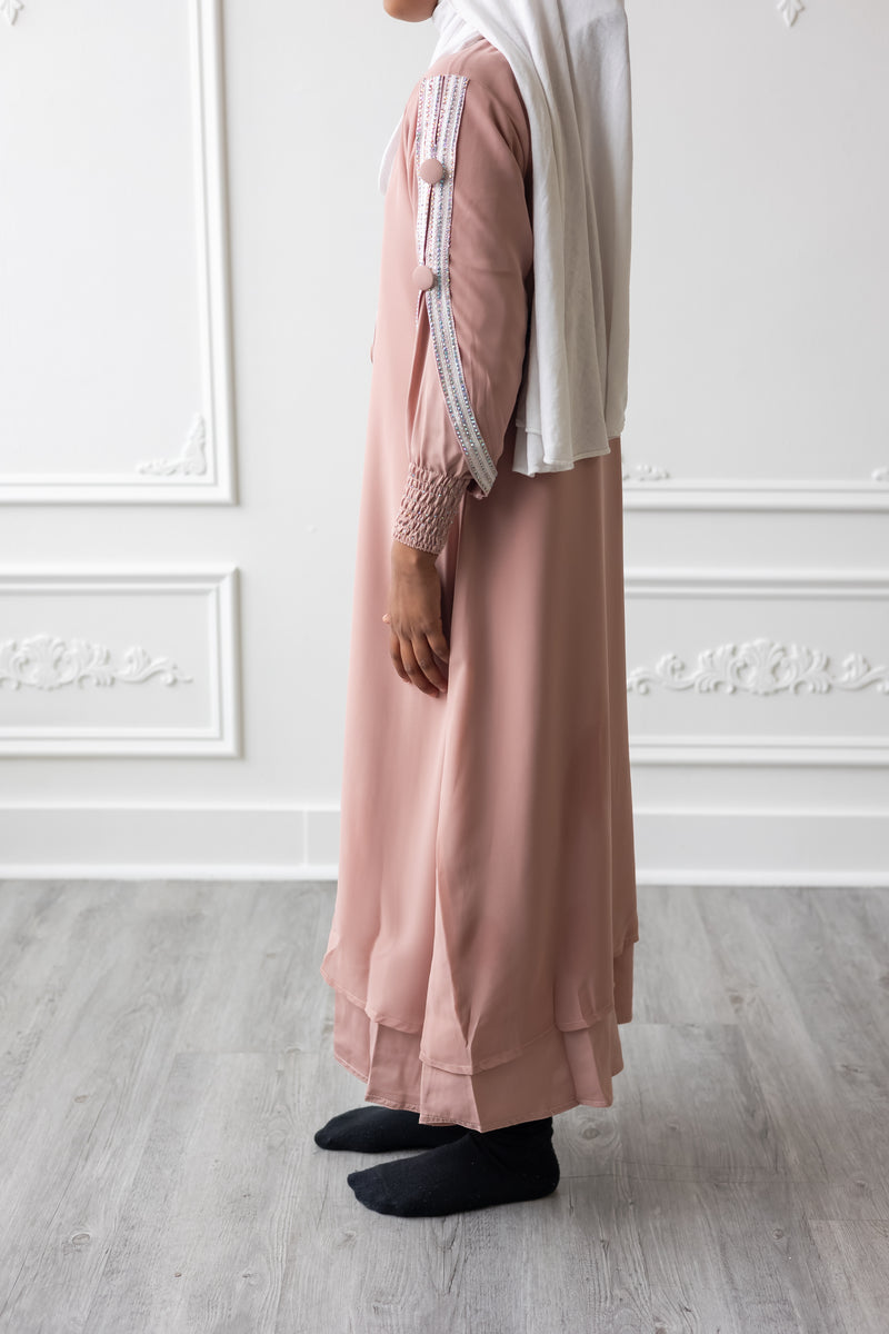 Kids Chiffon Layered Glam Abaya - Light Pink (K9)