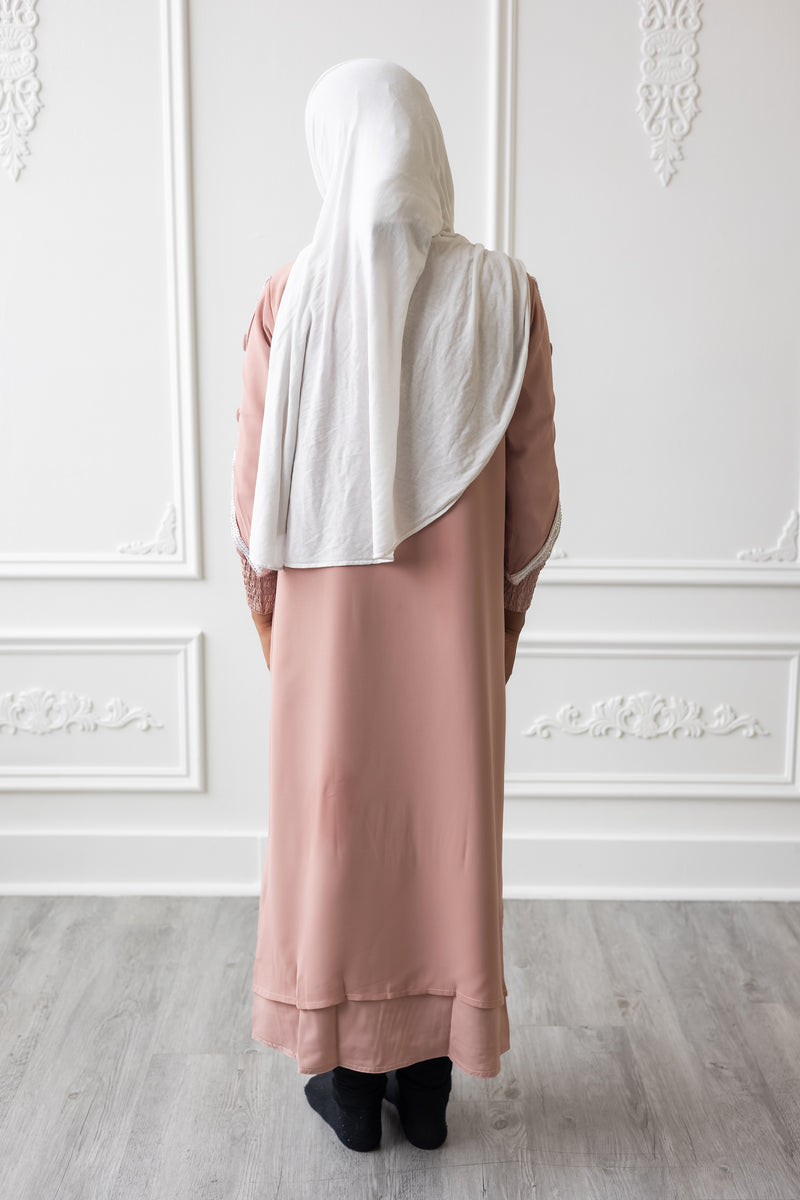 Kids Chiffon Layered Glam Abaya - Light Pink (K9)