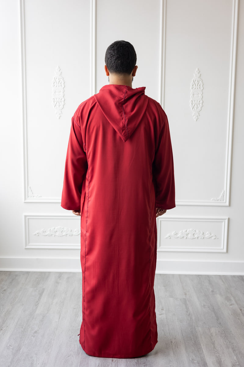 Moroccan Hoodie Thobe - Ruby Red