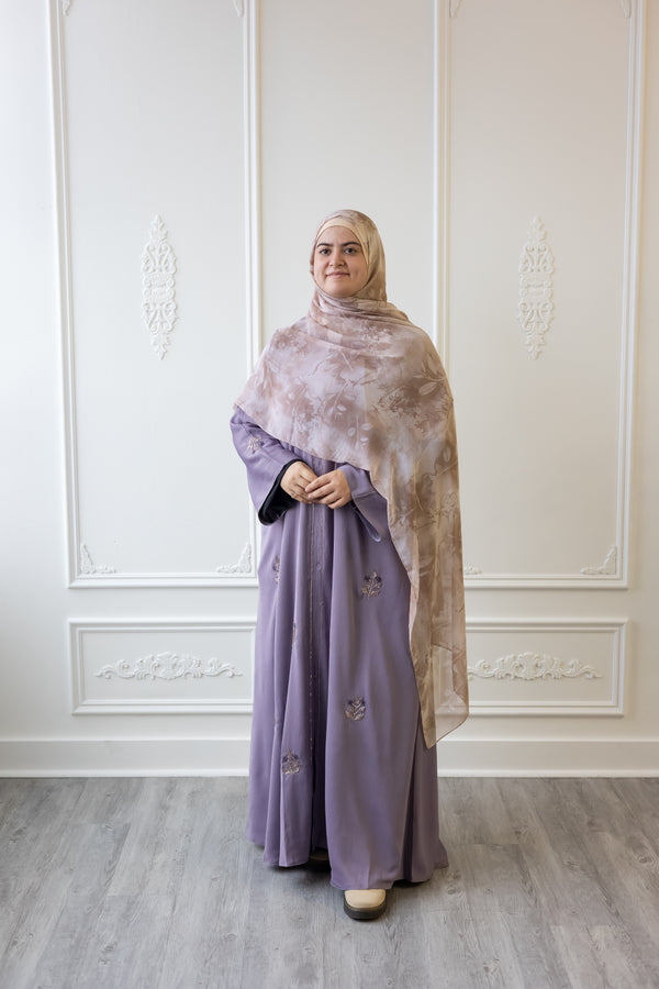 Glam Abaya Floral Embellished sleeve - Lavender (C37)