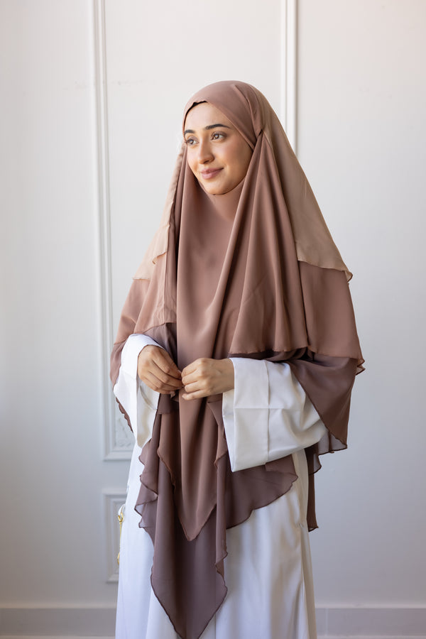 Chiffon Three Layered Princess Khimar (Mocha)