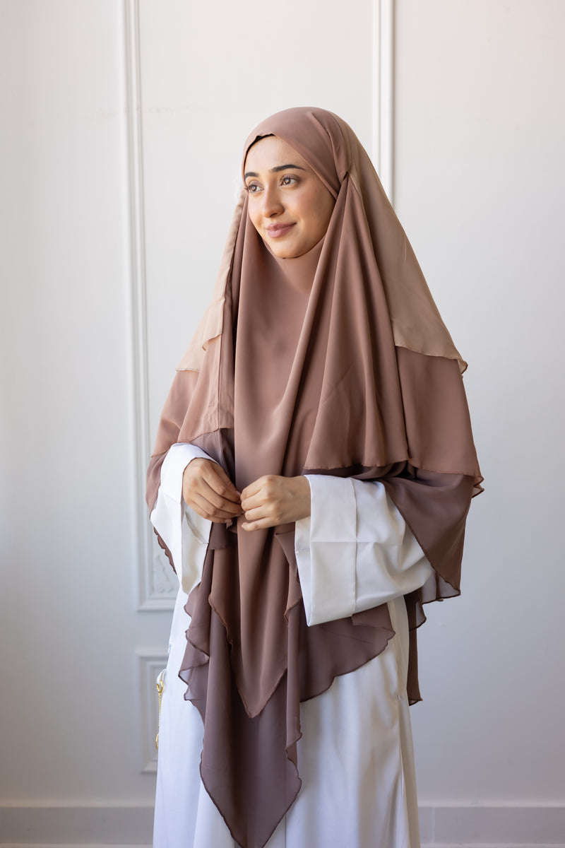 Chiffon Three Layered Princess Khimar (Mocha)