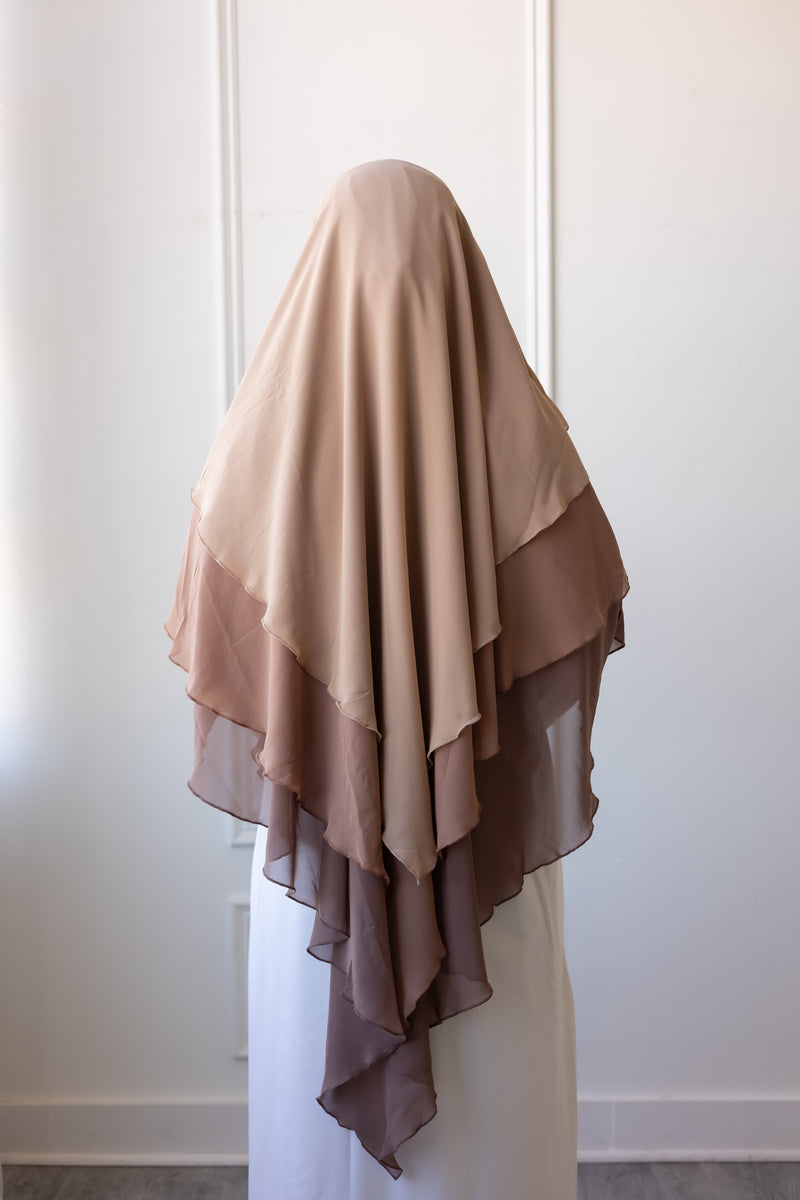 Chiffon Three Layered Princess Khimar (Mocha)