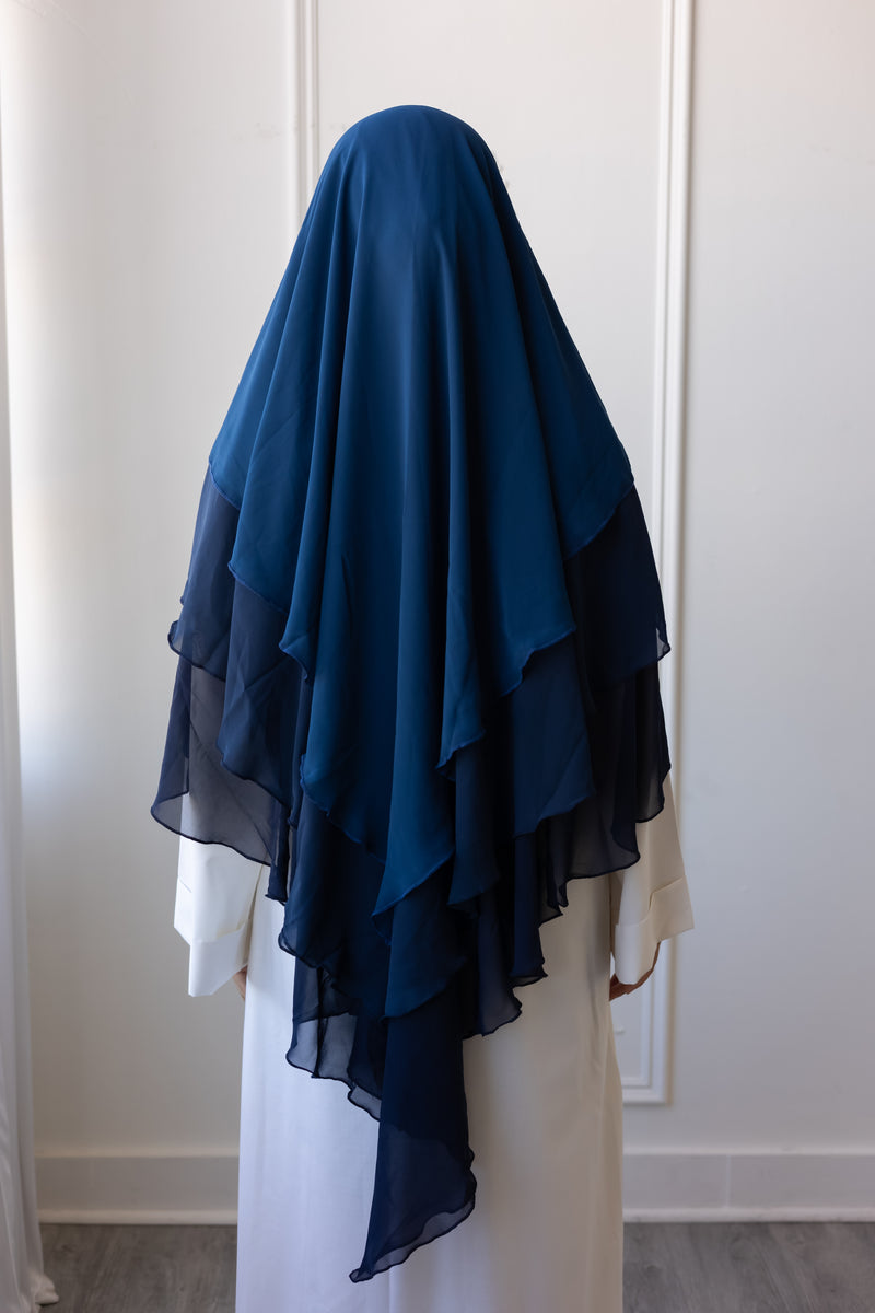 Chiffon Three Layered Princess Khimar (Tealish Blue)