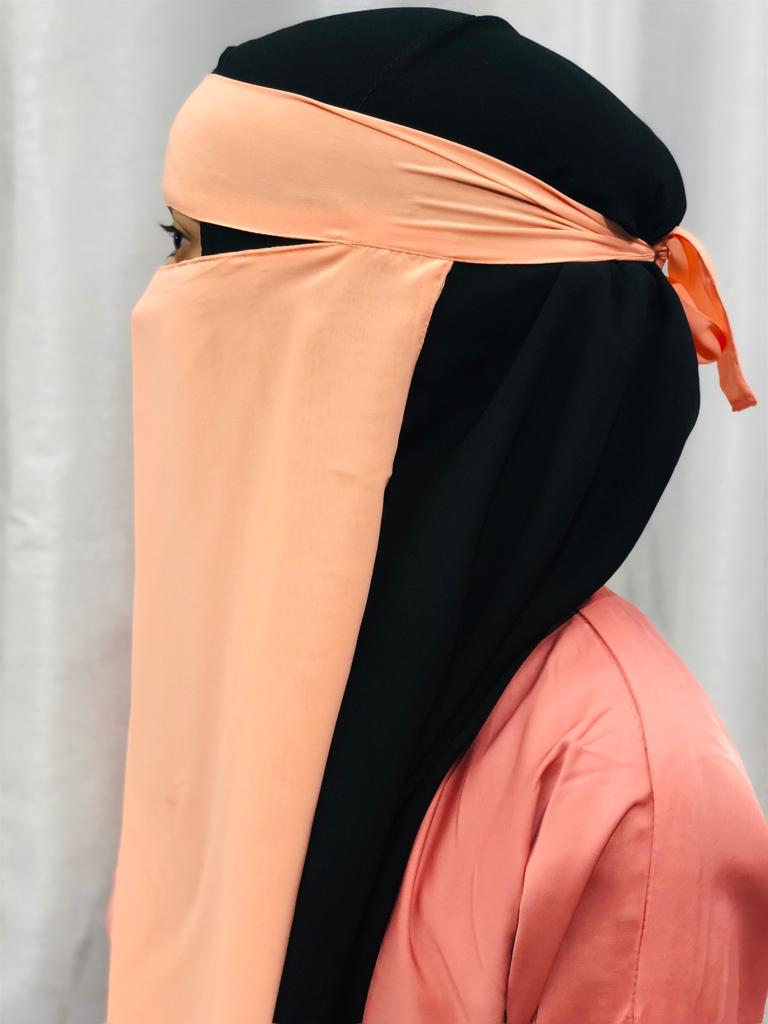 Light Peach Coral One Piece Single Layer Tie Back Niqab