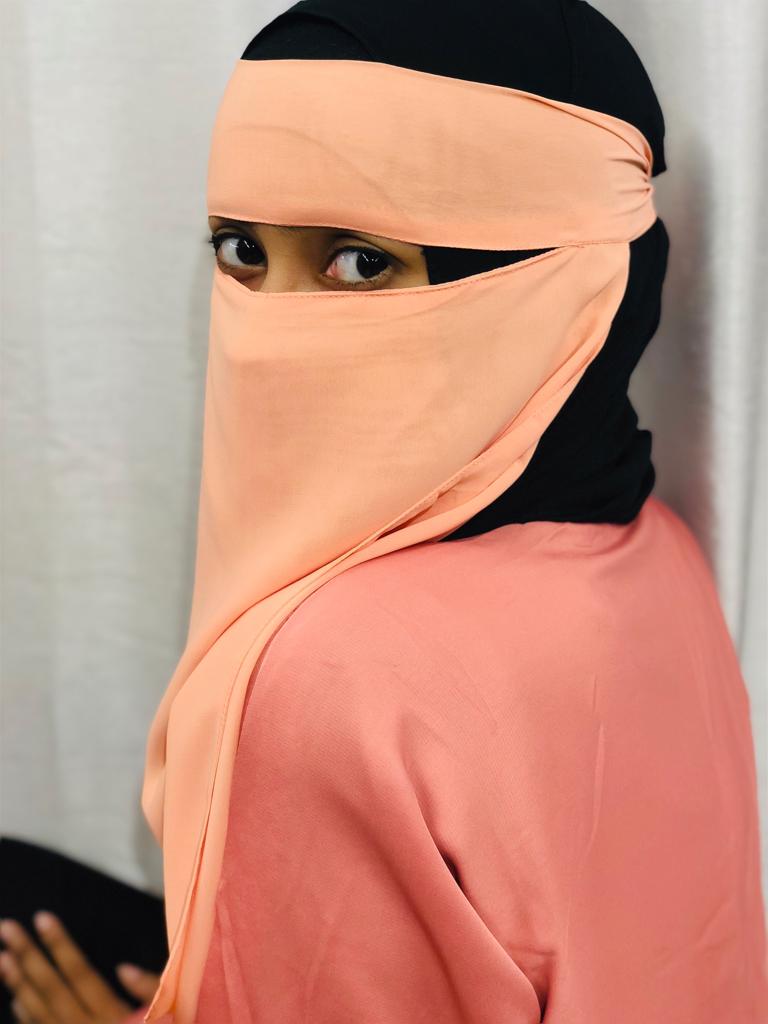 Light Peach Coral One Piece Single Layer Tie Back Niqab