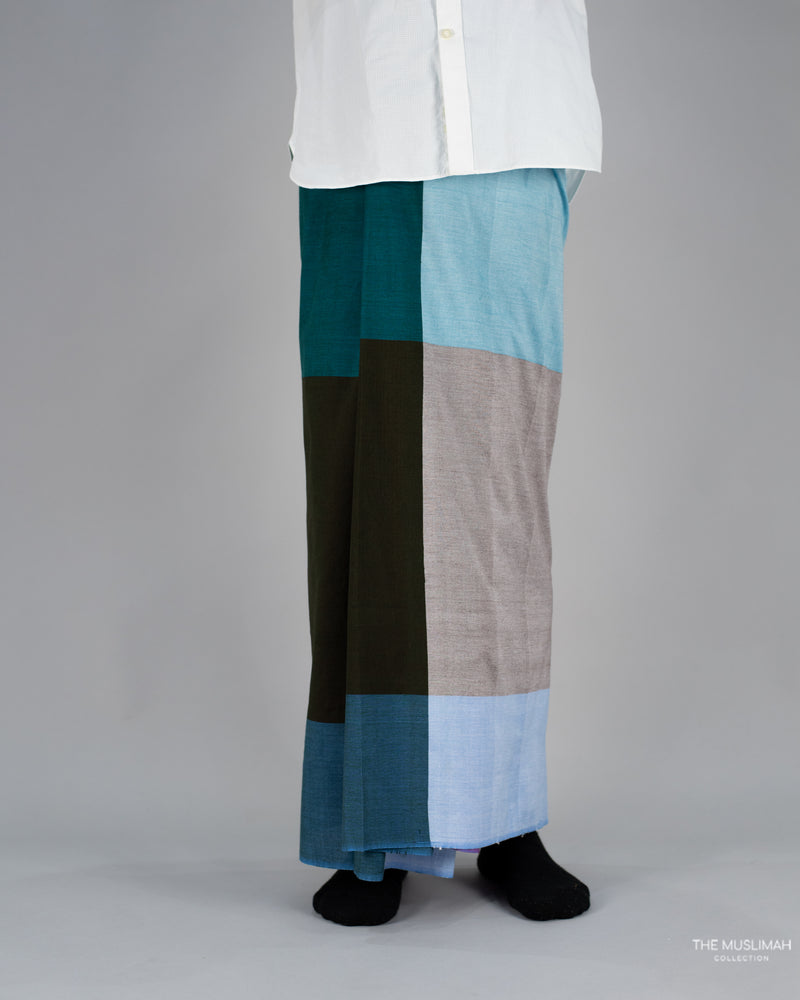 Turqoise Color Block Cotton Izaar/Lungi/Sarong/Saram