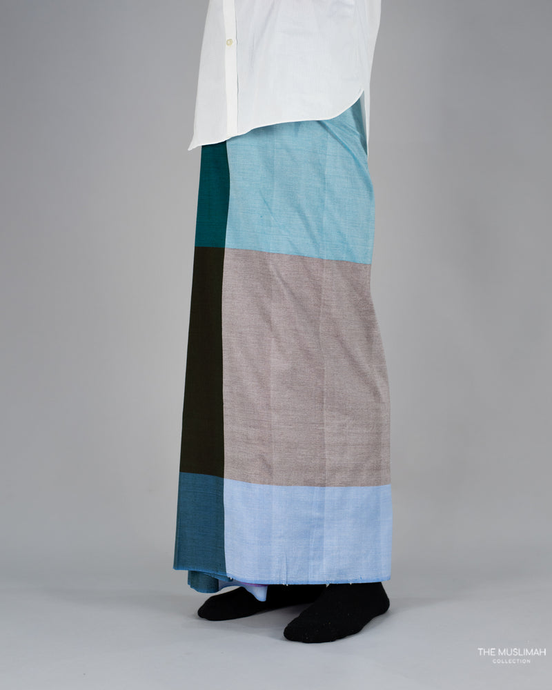 Turqoise Color Block Cotton Izaar/Lungi/Sarong/Saram