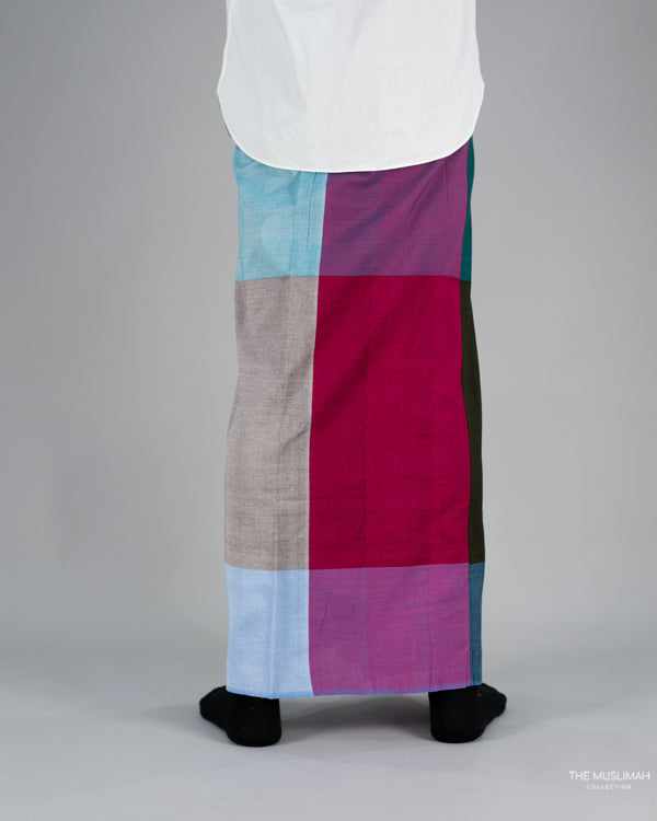 Turqoise Color Block Cotton Izaar/Lungi/Sarong/Saram